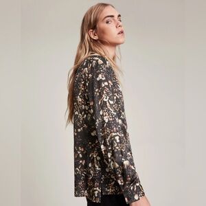 All Saints Black & Cream Abstract Print Button-Down Blouse Size 4